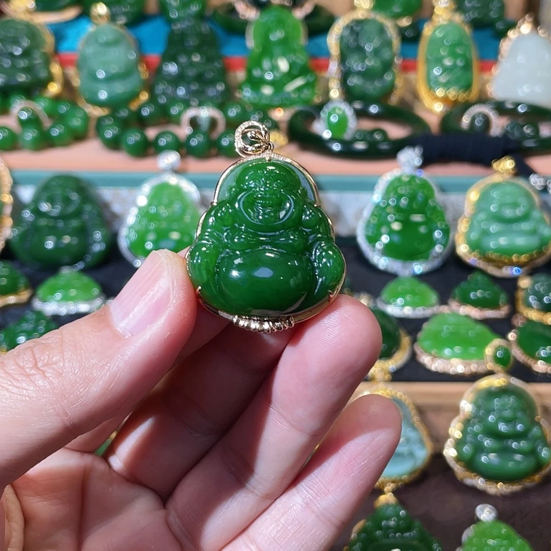 和田玉（碧玉）18K金镶嵌颈饰30mm