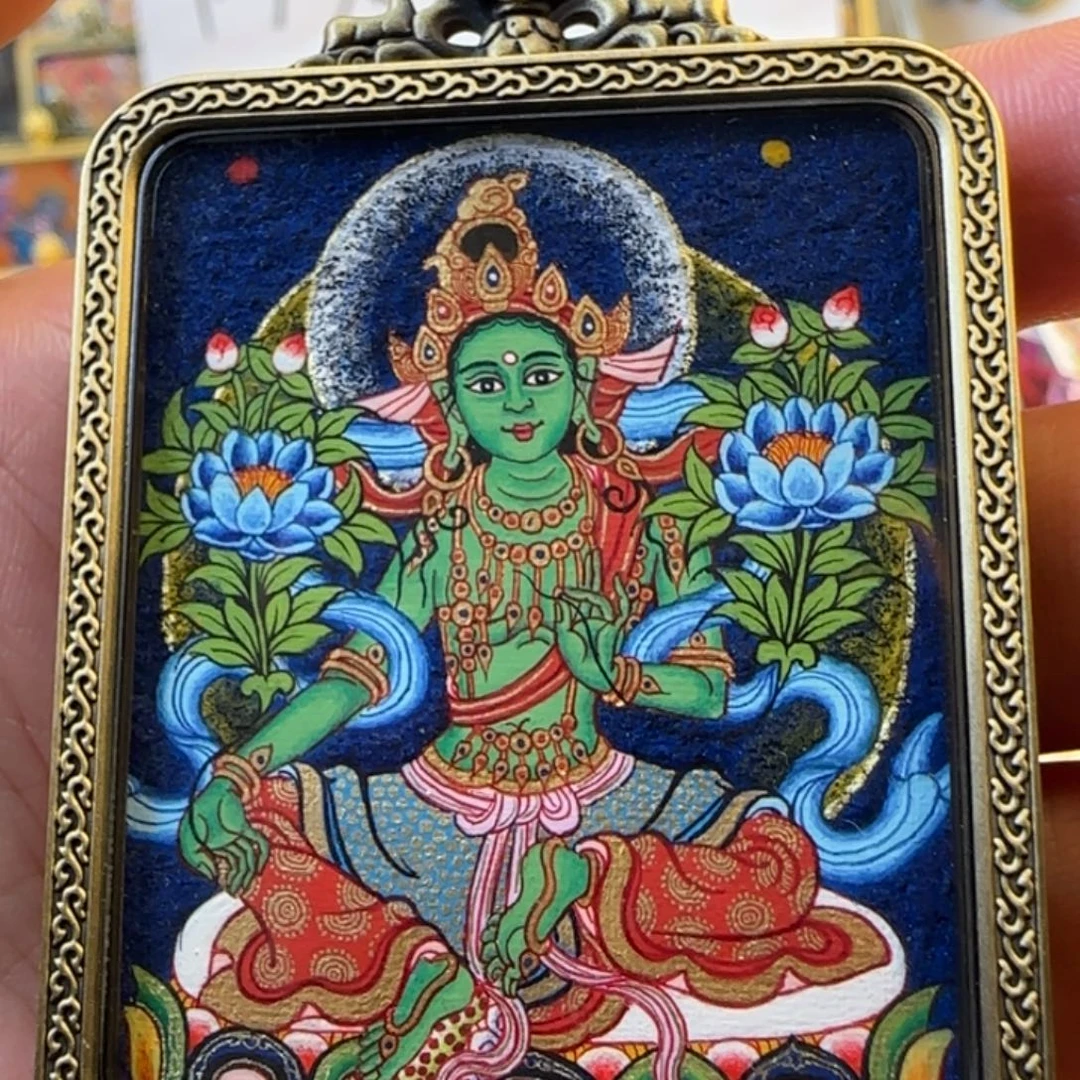 黑***哥吊坠绿度母热贡唐卡