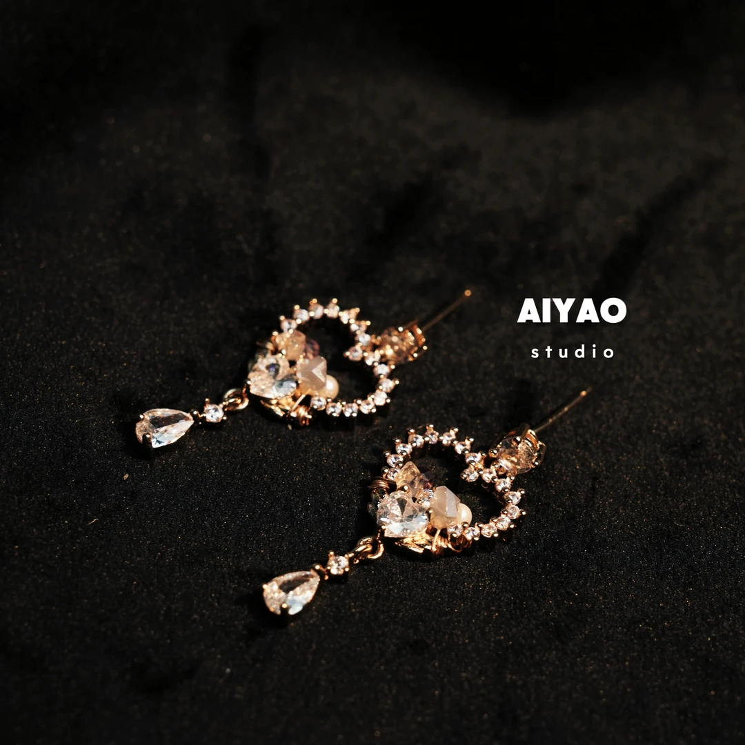 合金耳饰 【AIYAO】爱心滴流耳钉B67