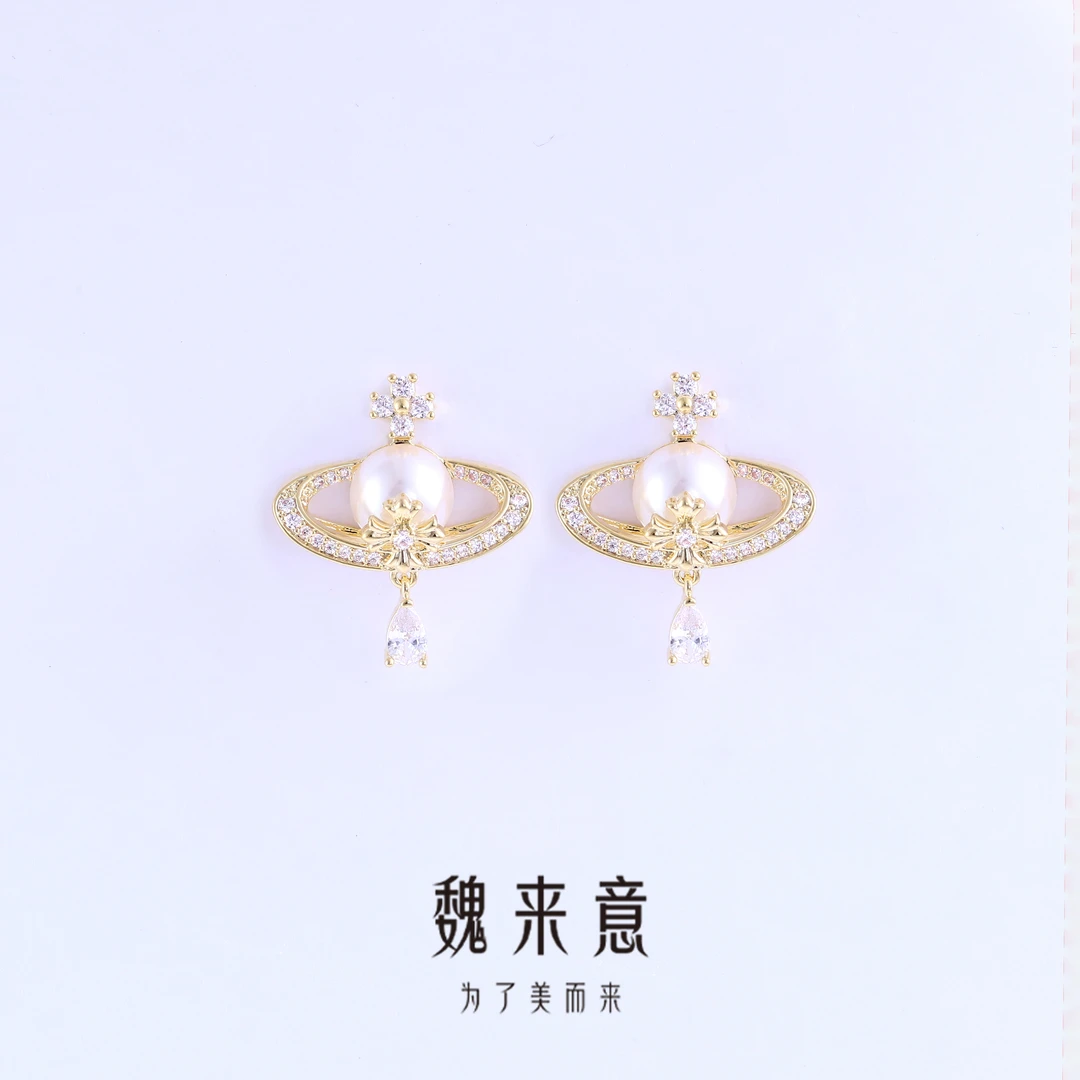 【魏来意】镀K金正圆无暇星球珠珠耳钉-20*19*6mm