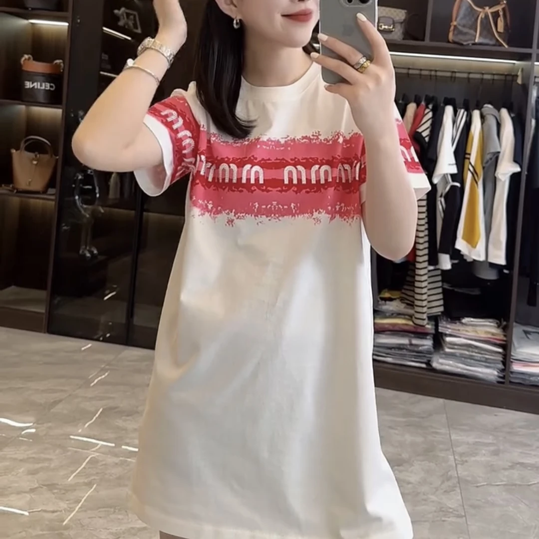 时尚复古字母印花宽松百搭正肩圆领短袖T恤夏季女款显瘦休闲