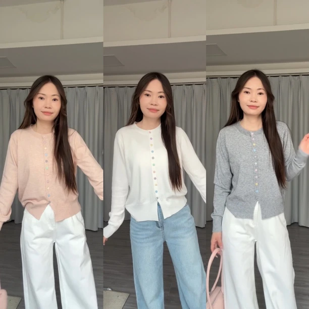 撞色温柔～彩扣针织上衣