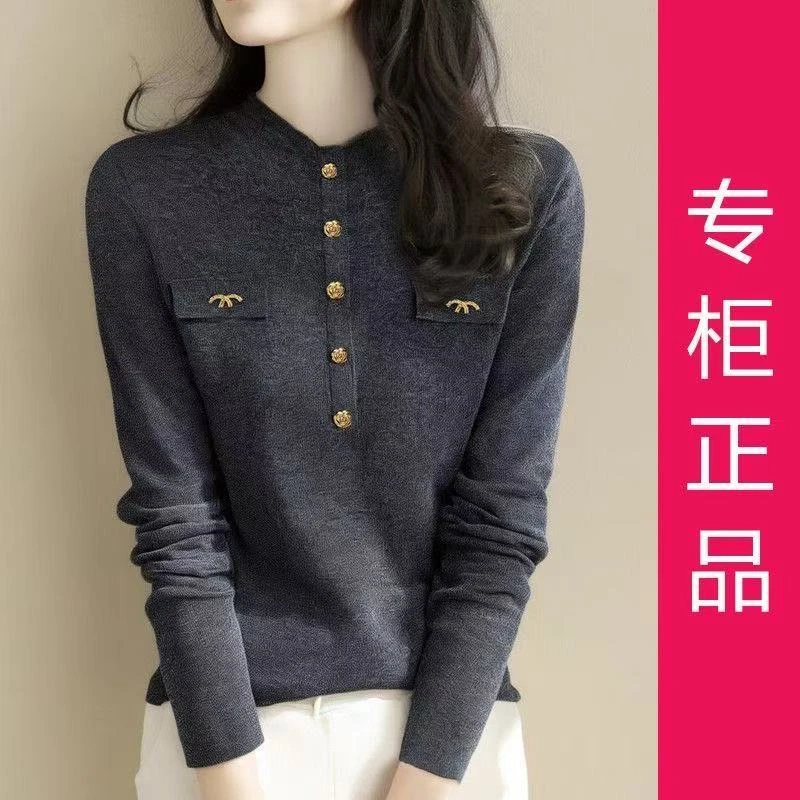 设计感假口袋针织衫半高领上衣女秋冬气质百搭打底衫宽松大码毛衣