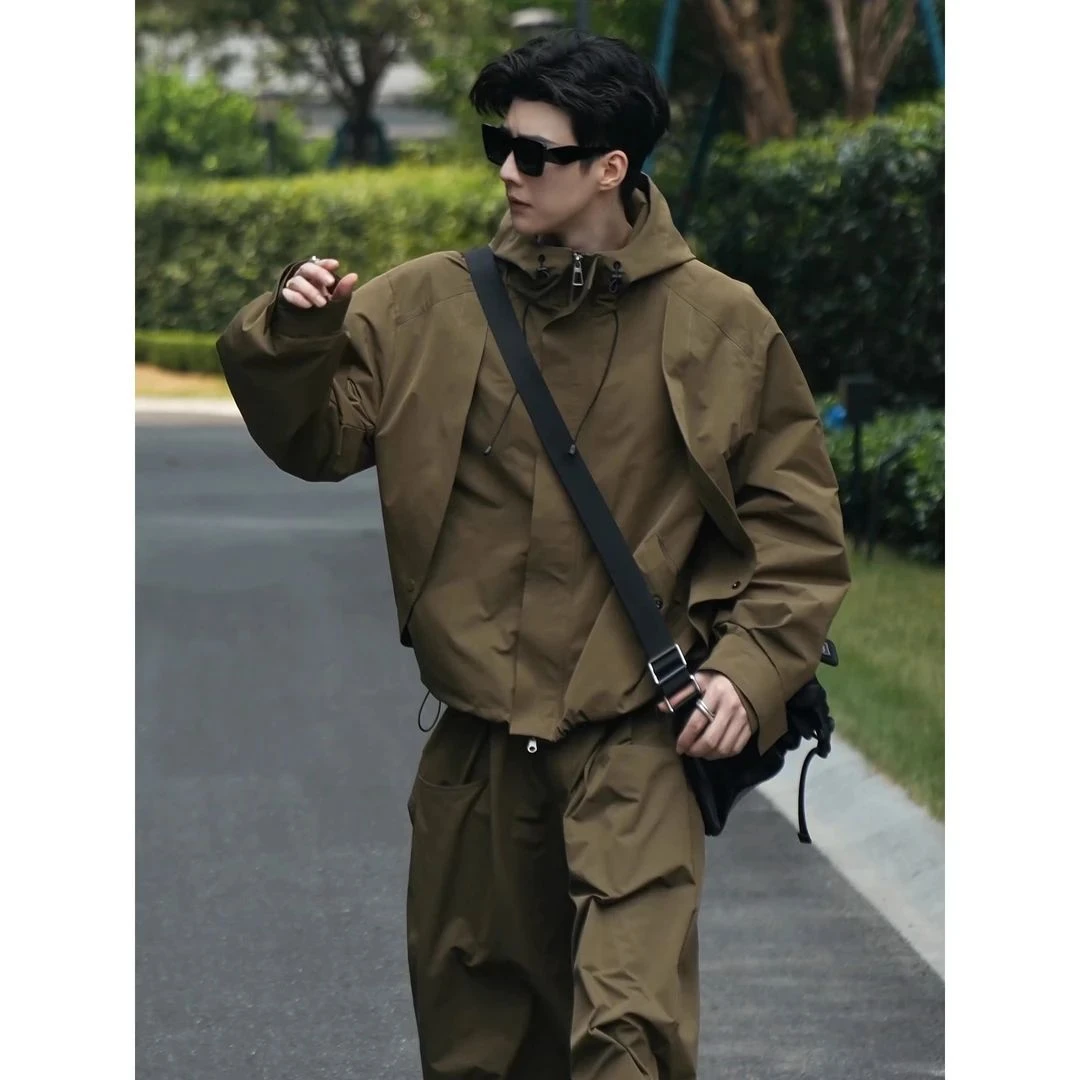 美式户外三防冲锋衣外套男早秋穿搭一整套时尚高级感工装夹克套装