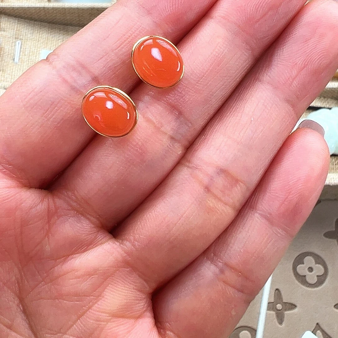 南红玛瑙银S925镶嵌耳钉