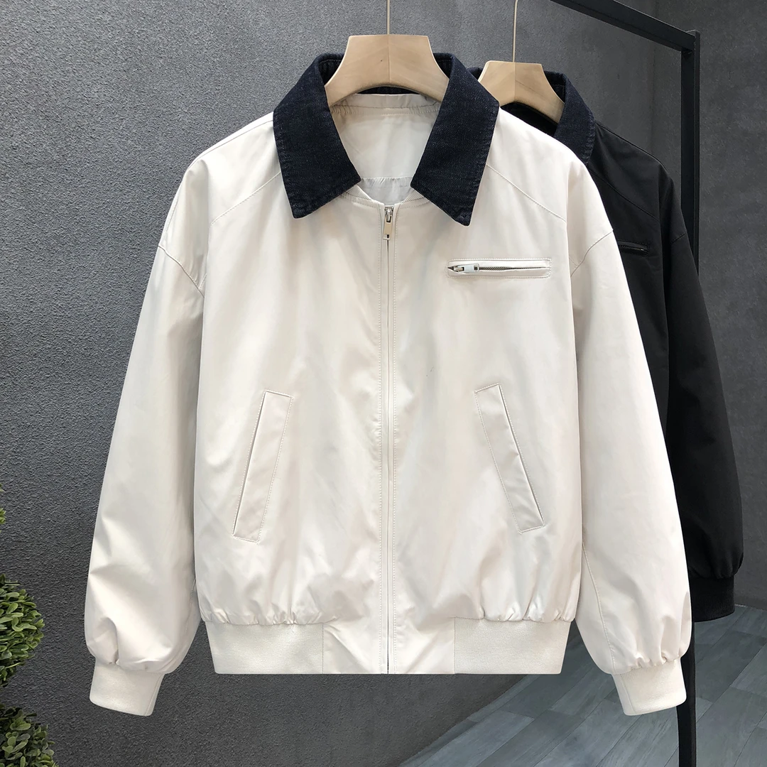 梦泡官方老钱风休闲翻领短款夹克外套男士20美男加绒男款机车皮衣