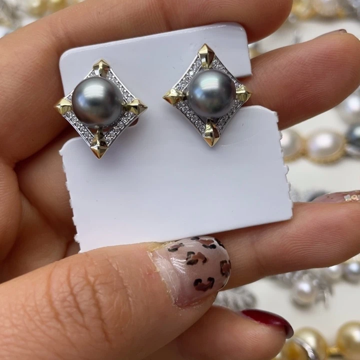 海水珍珠耳饰银S925镶嵌