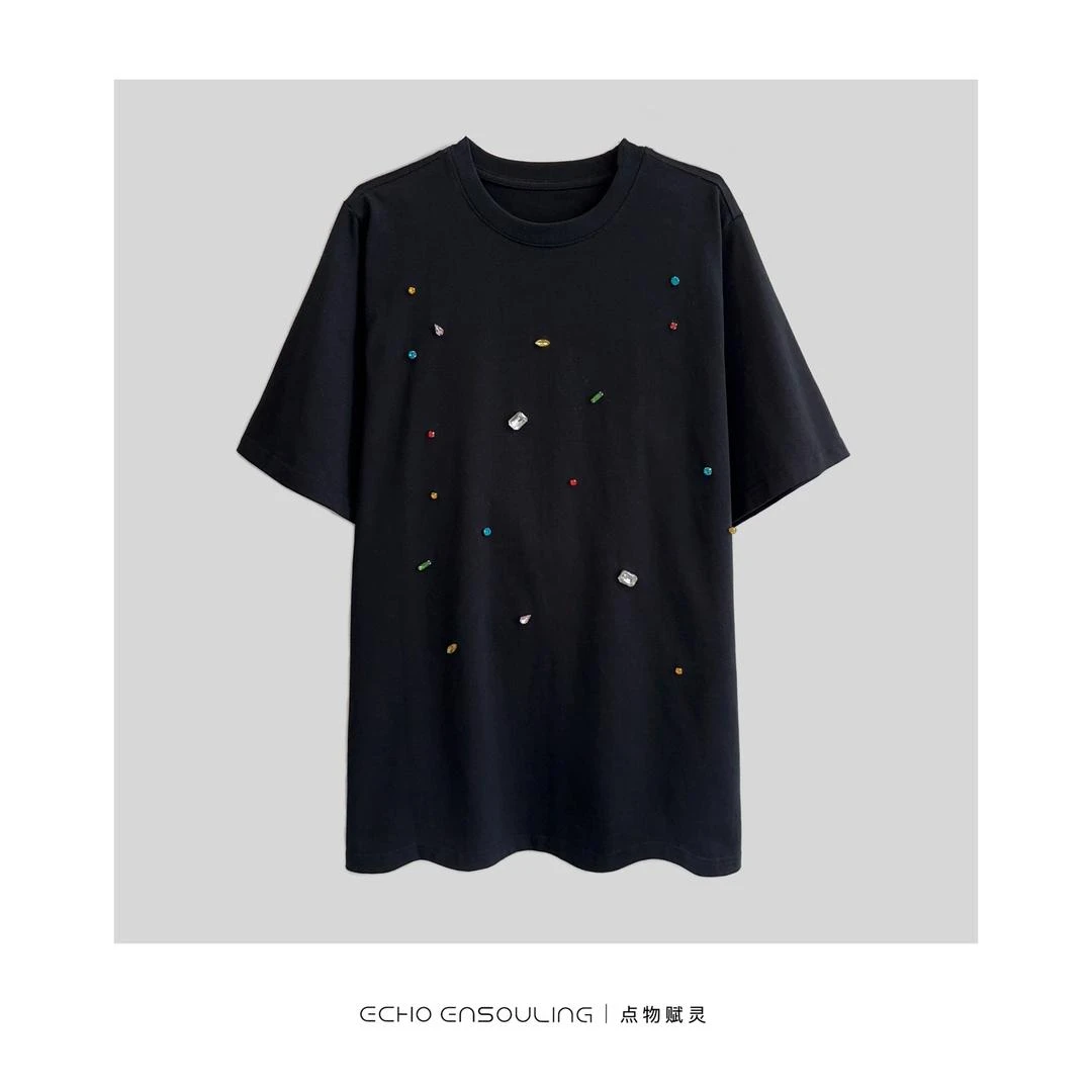 ECHO ENSOULING/点物赋灵E22415‘宝石记’镶钻正肩大版T恤