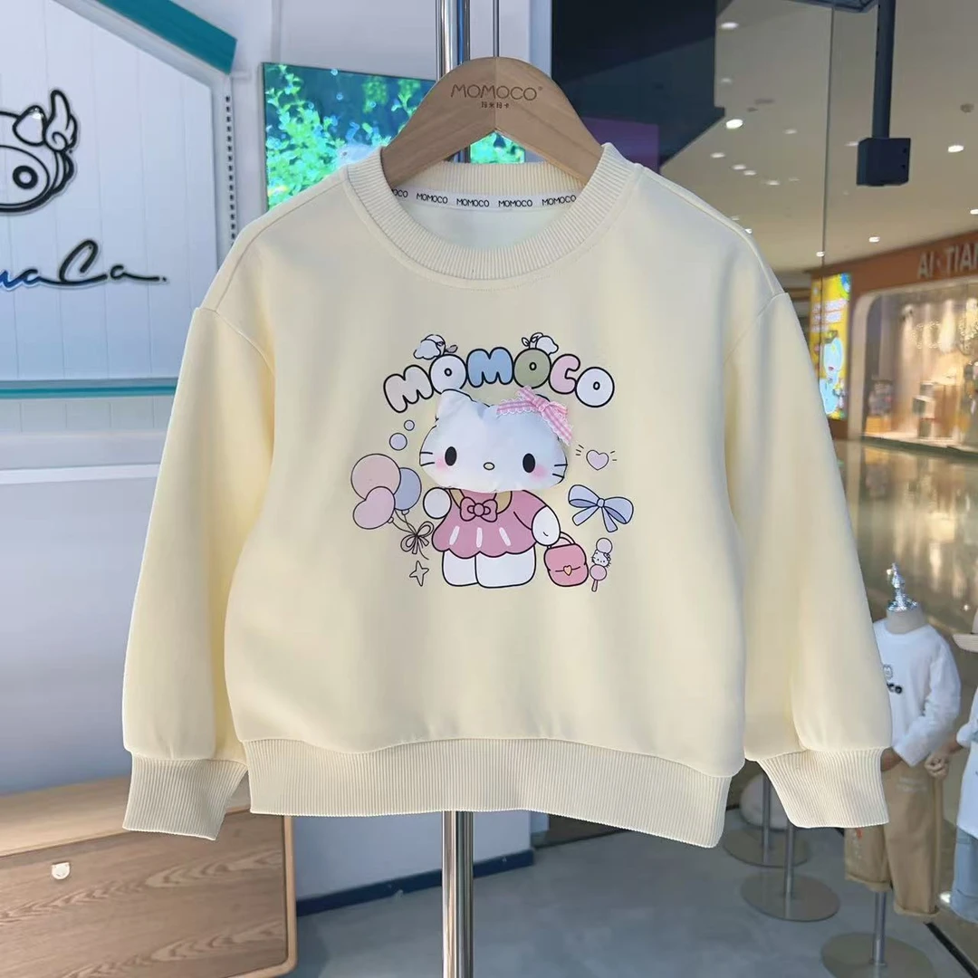 MOMOCO女童秋季甜美可爱卡通猫咪蝴蝶结套头圆领卫衣20250917001