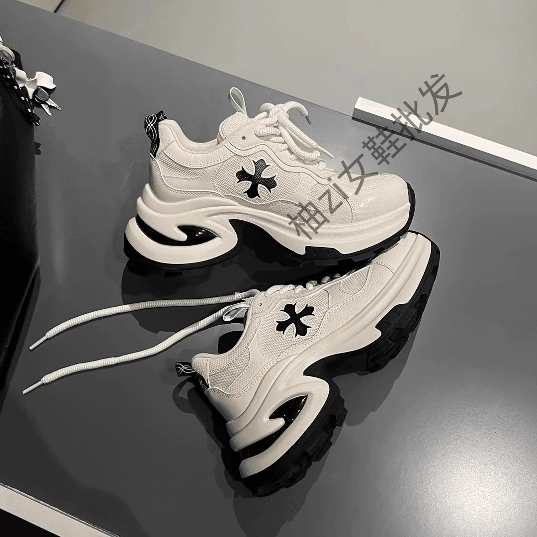 增高7.5cm~十字花老爹鞋女厚底2025新款潮休闲运动鞋女百搭跑步鞋