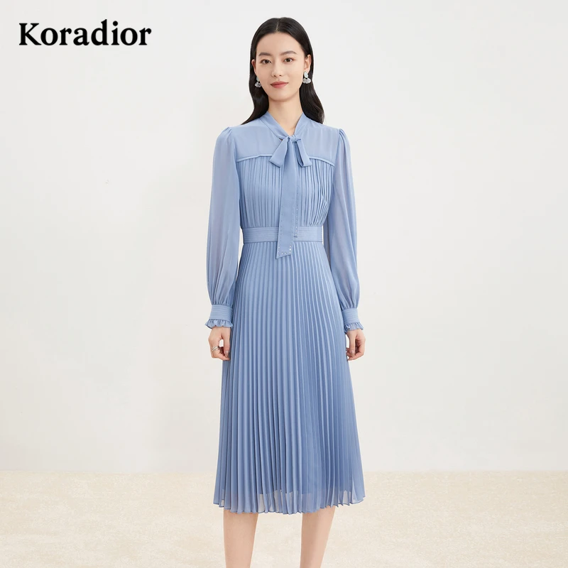 【欧若智性风】气质通勤时尚长袖收腰百褶连衣裙KF09703K1