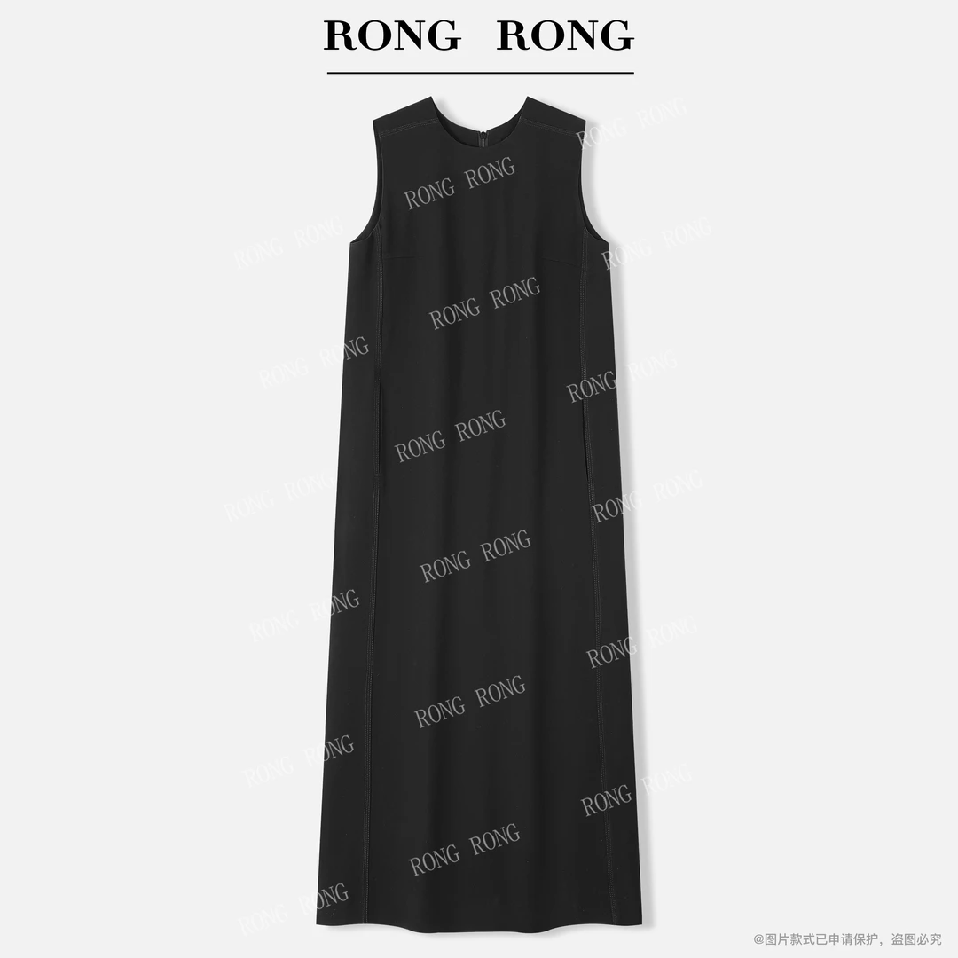 溶溶【晚墨意】RONGRONG 醋酸圆领垂坠感修身显瘦无袖连衣裙24-002