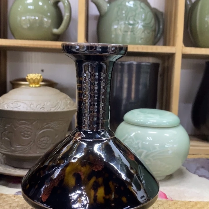 摆件小花瓶黑釉黑