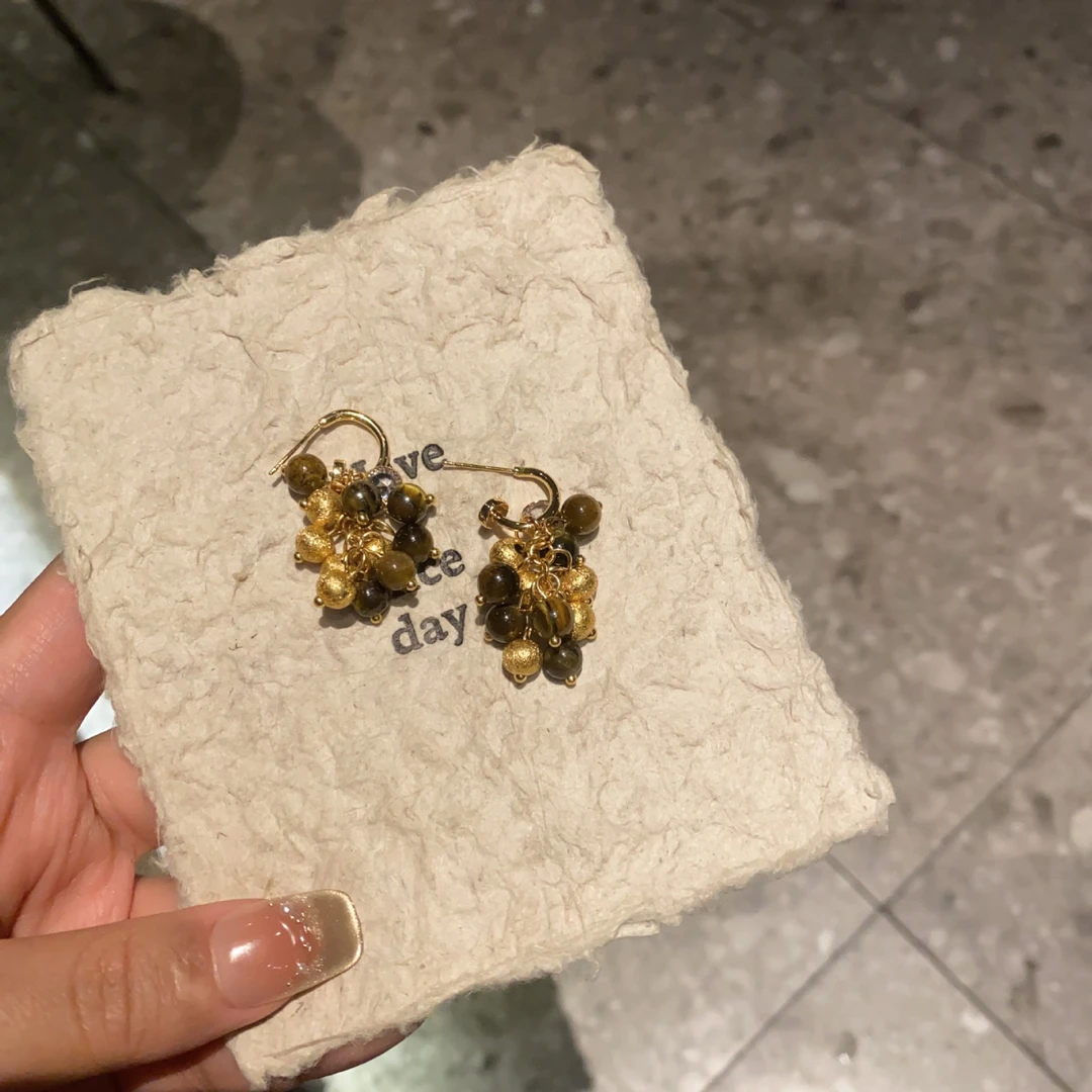 铜合金耳饰 美拉德法式文艺流苏耳饰珠穗C圈耳环美拉德耳坠耳钉