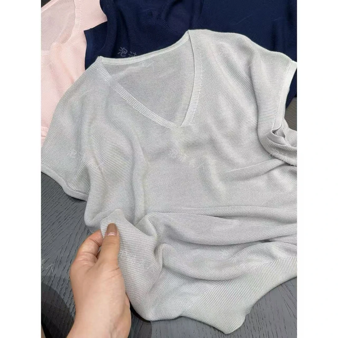 大码飞袖！巨显瘦～必备宽松韩版V领领莱赛尔天丝夏季短袖针织衫 57