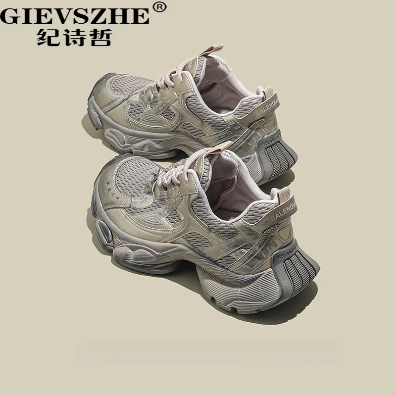 GIEVSZHE纪诗哲新款透气网面增高老爹鞋女轻便百搭运动鞋女显脚小