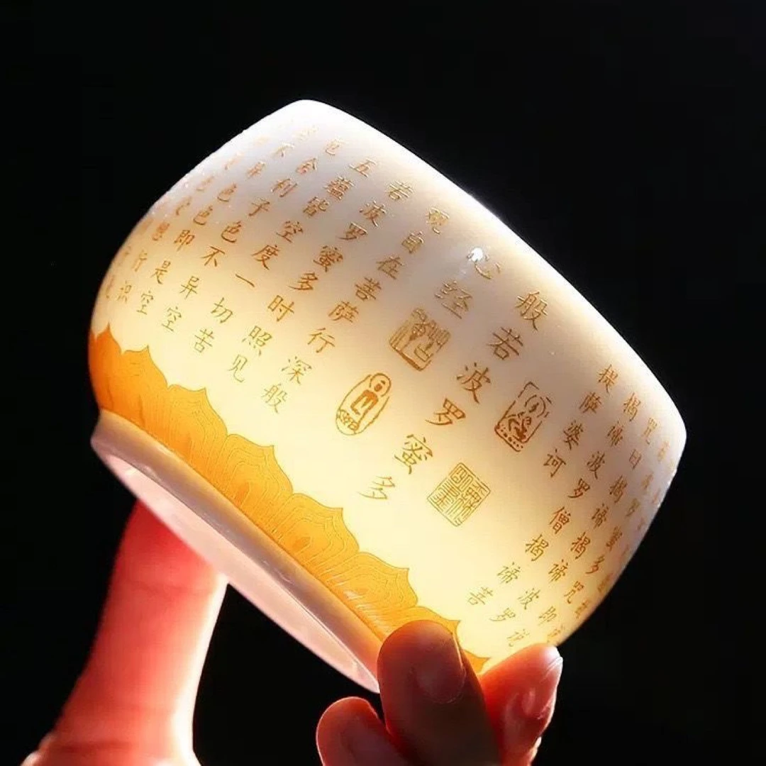 心经百福羊脂白瓷心经主人杯金刚经