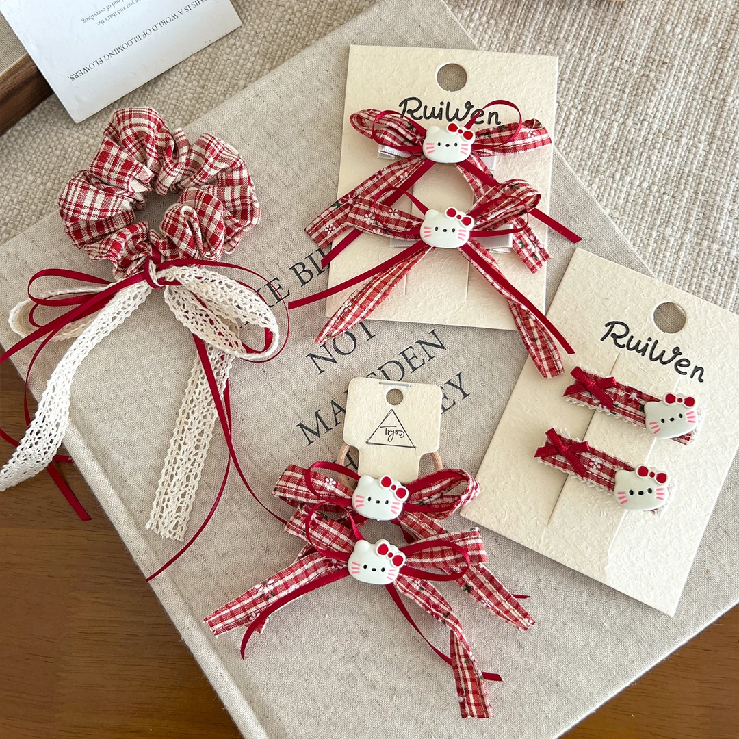 可爱Kitty格纹蝴蝶结儿童发圈头绳女童皮筋扎发宝宝发绳头饰发饰