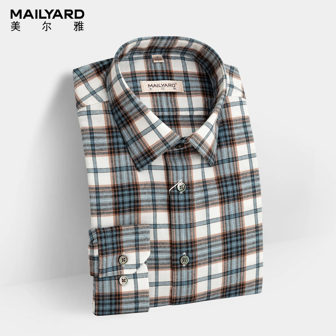 MAILYARD/美尔雅长袖衬衫 纯棉男士磨毛休闲格子衬衣 909
