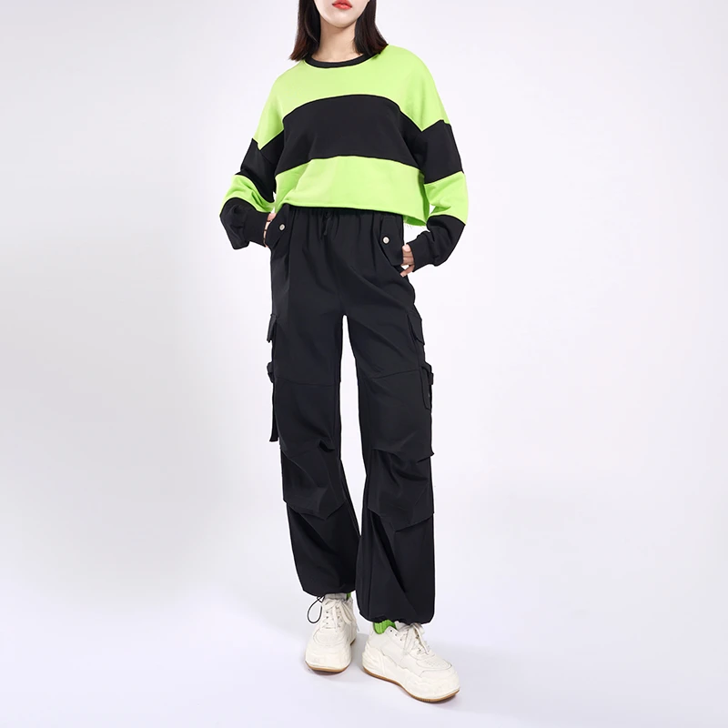 朵拉格格运动休闲宽松嘻哈拼接百搭撞色女款透气卫衣