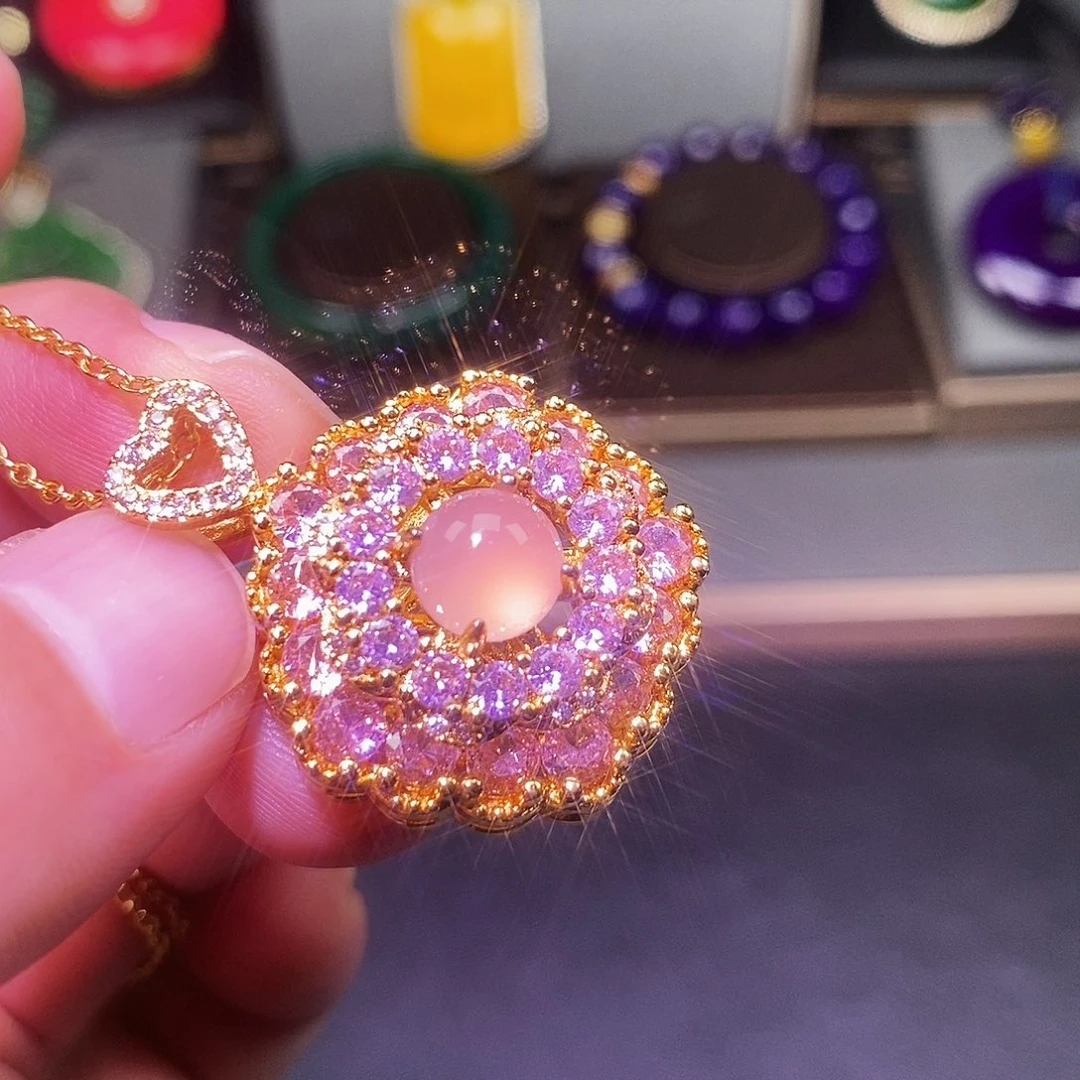玛瑙/玉髓合金颈饰旋转粉色