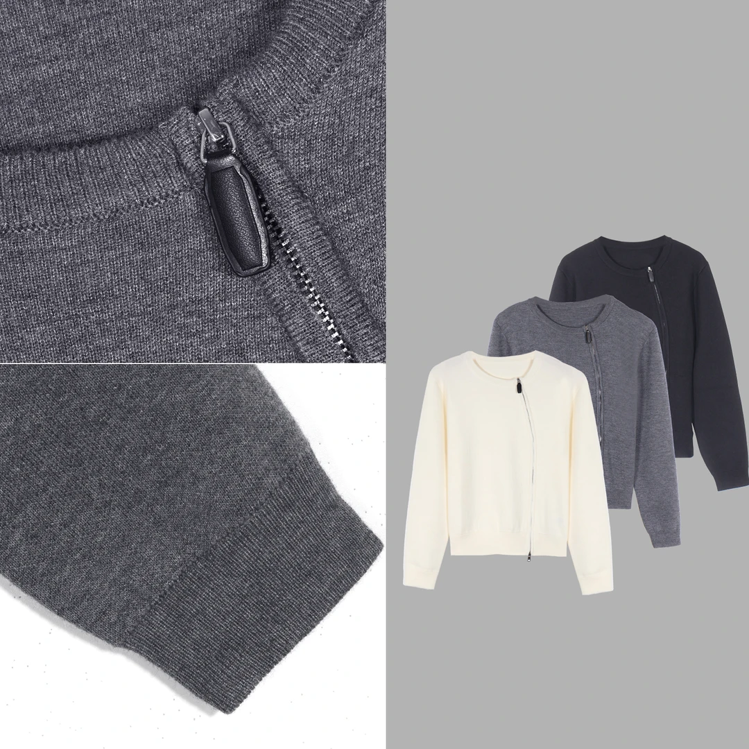 3309#双提针织斜向双开拉链外套开衫