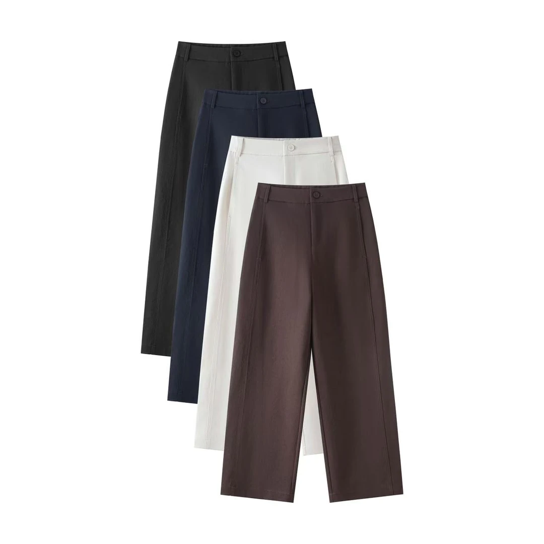 【妍茹家】秋季新品时尚简约高腰显瘦直筒裤抗皱免烫宽松休闲裤女装