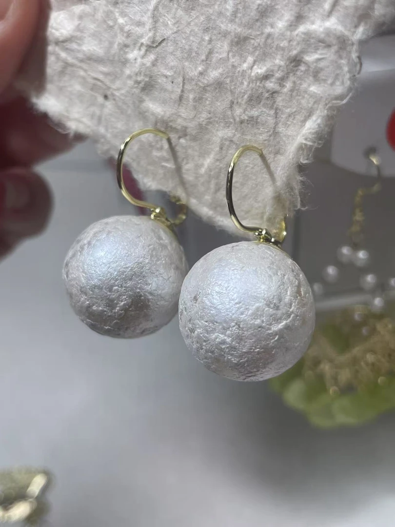 合金耳饰 316简约气质时尚棉花珠手工耳环耳钩磨砂新款复古百搭