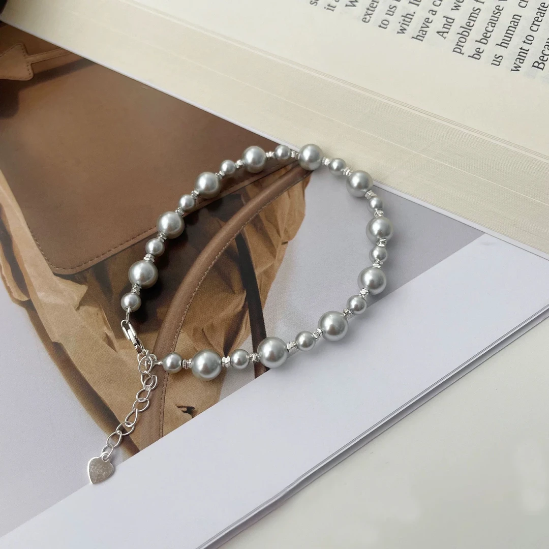 925银手链 【燕子甄选】轻奢百搭气质小众ins复古灰手链6747pj