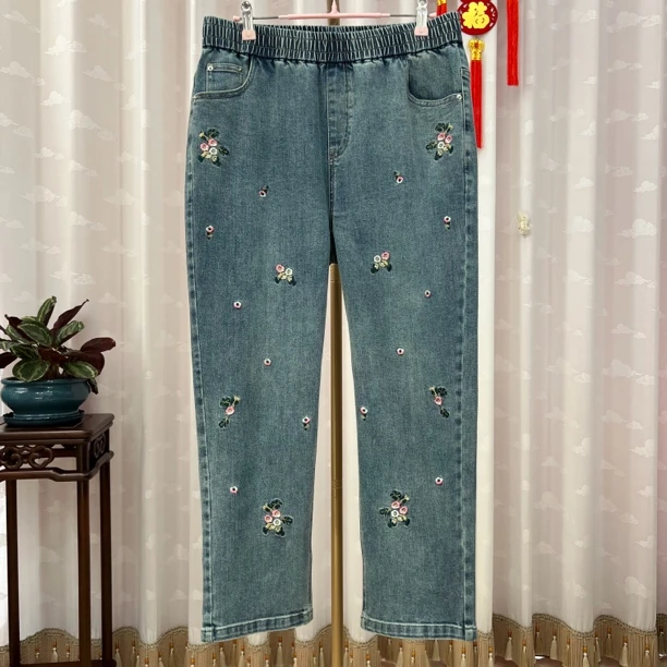 胖人坊绣花牛仔裤01285 裤长93