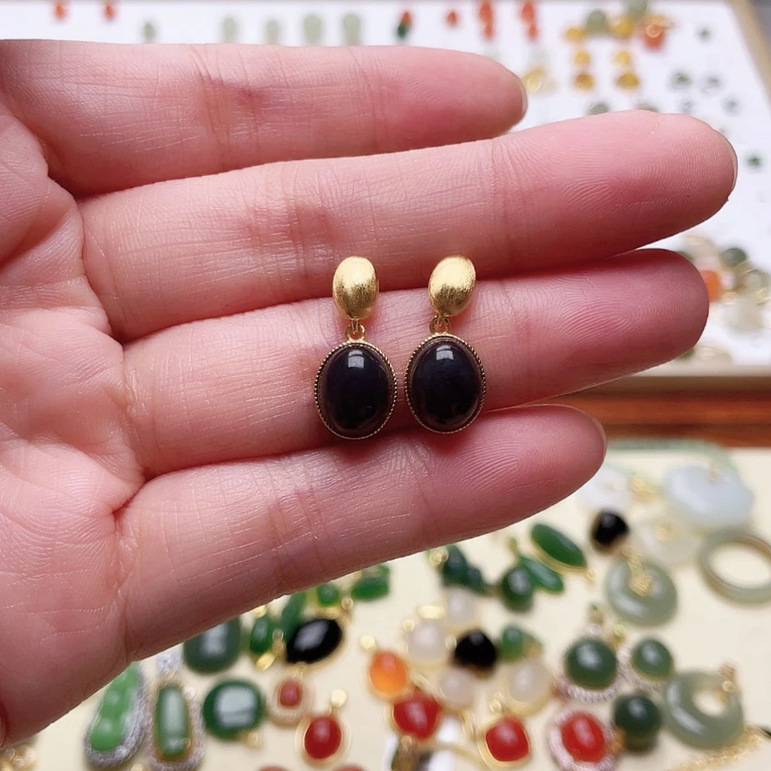 静***心和田玉银S925镶嵌耳饰