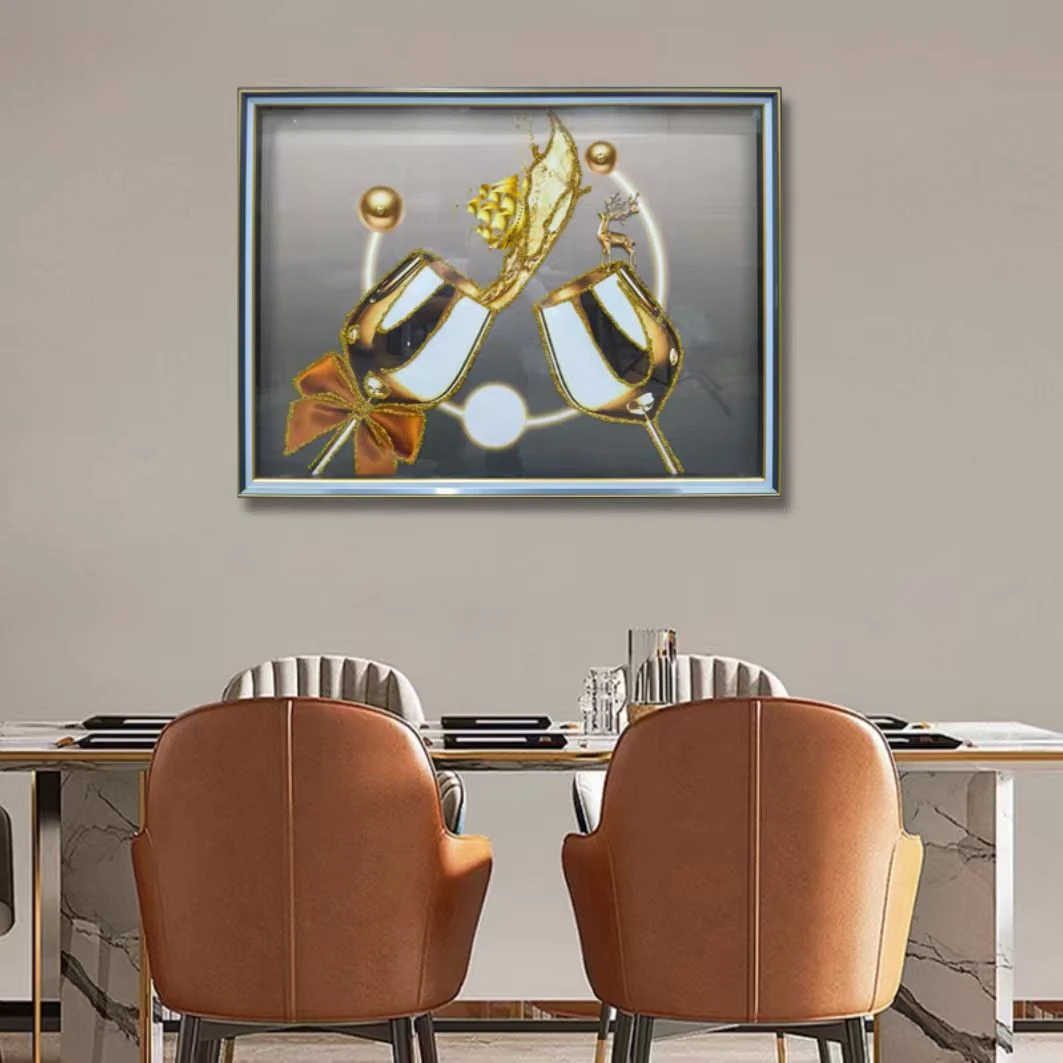 钢化玻璃【好运连连】餐厅装饰画酒杯餐桌饭厅墙画厨房壁画8060