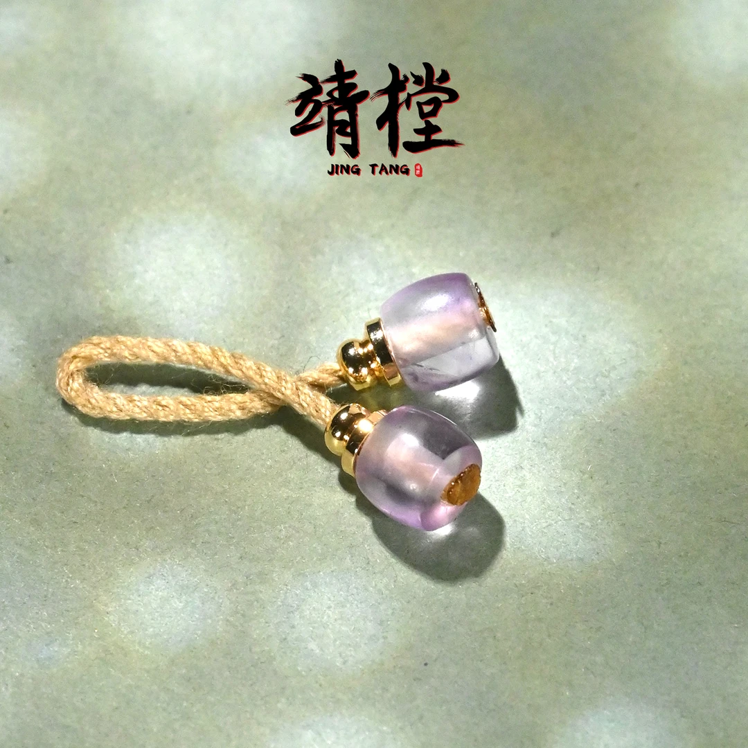 6MM天然紫水晶直切弟子珠一对文玩手串手持配饰配珠收尾配件束尾