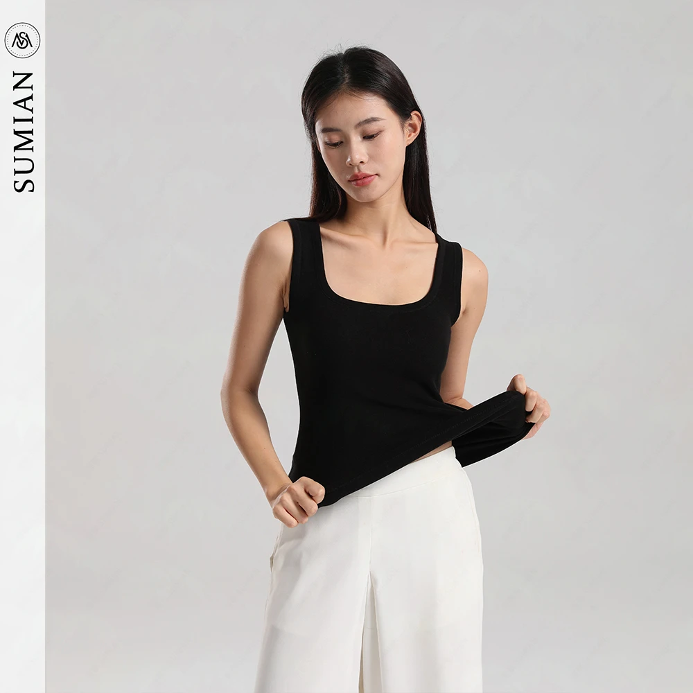 美雅碧保暖罩杯U领百搭内搭修身纯色无袖打底带胸垫背心8812