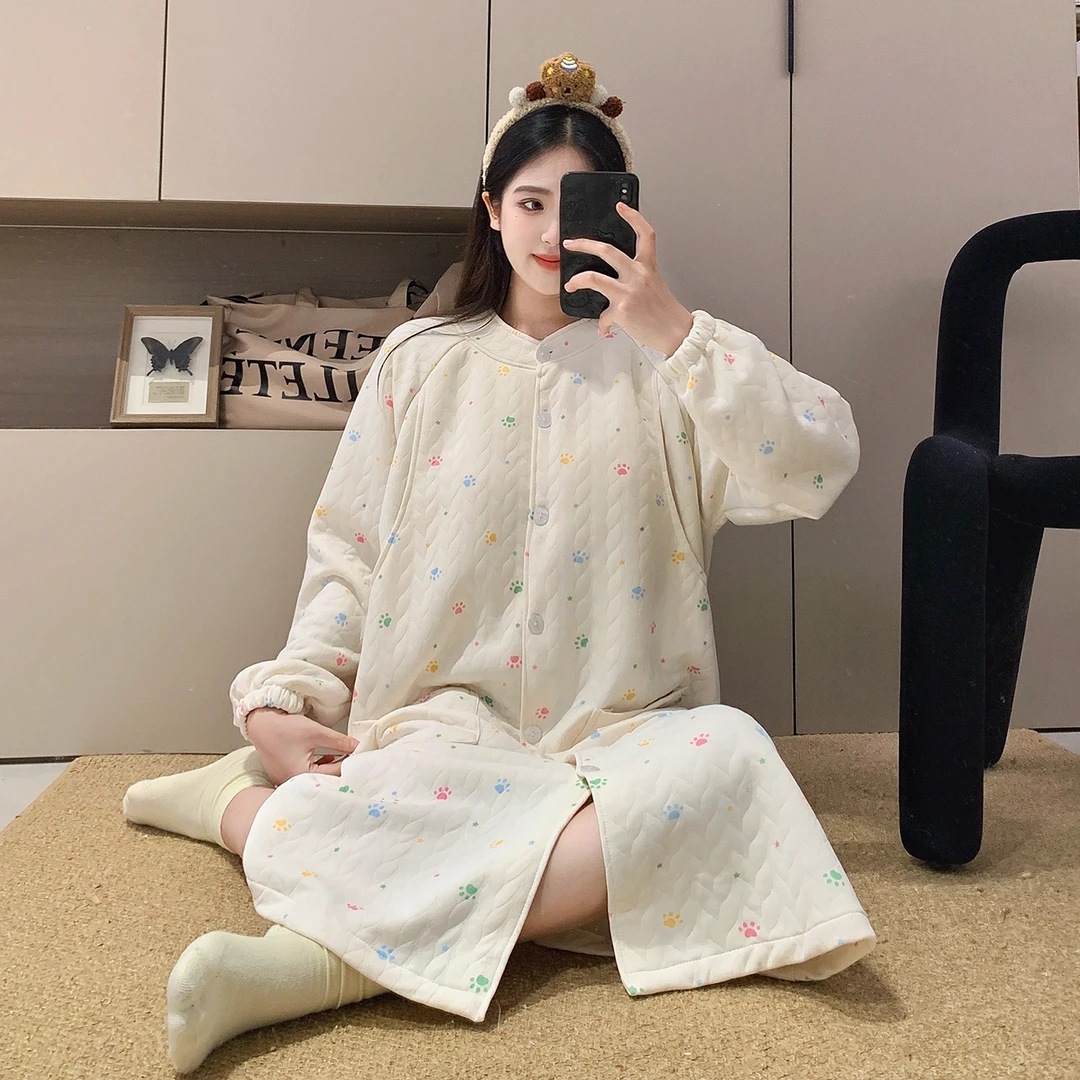 待产月子裙孕妇哺乳睡裙空气棉带胸垫产妇入院秋冬进产房女