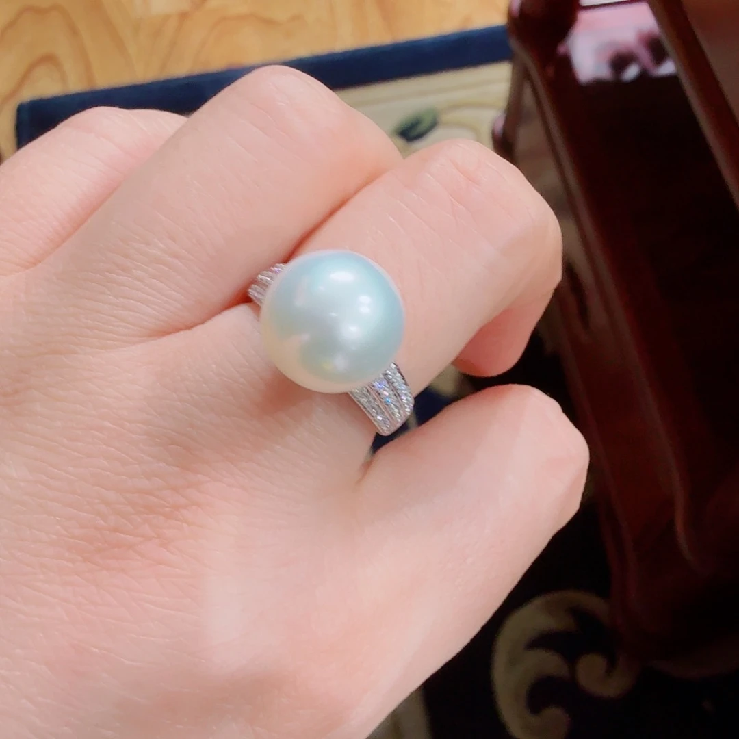 海水珍珠戒指18K金镶嵌戒指