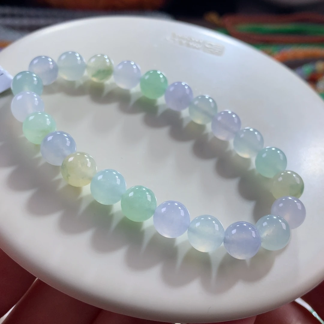 翡翠未镶嵌手链翡翠冰胶底马卡龙卡8+