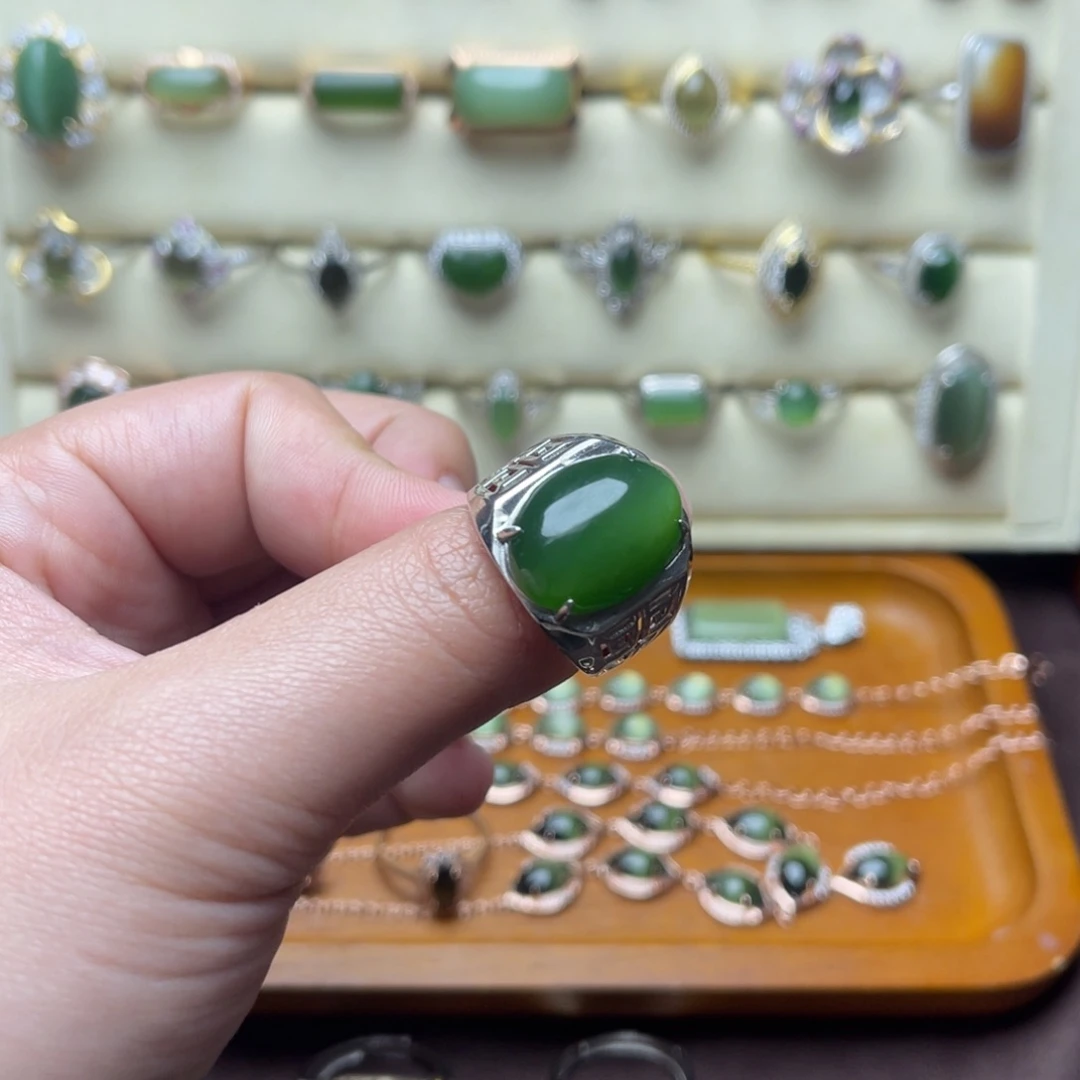 和田玉（碧玉）银S925镶嵌戒指