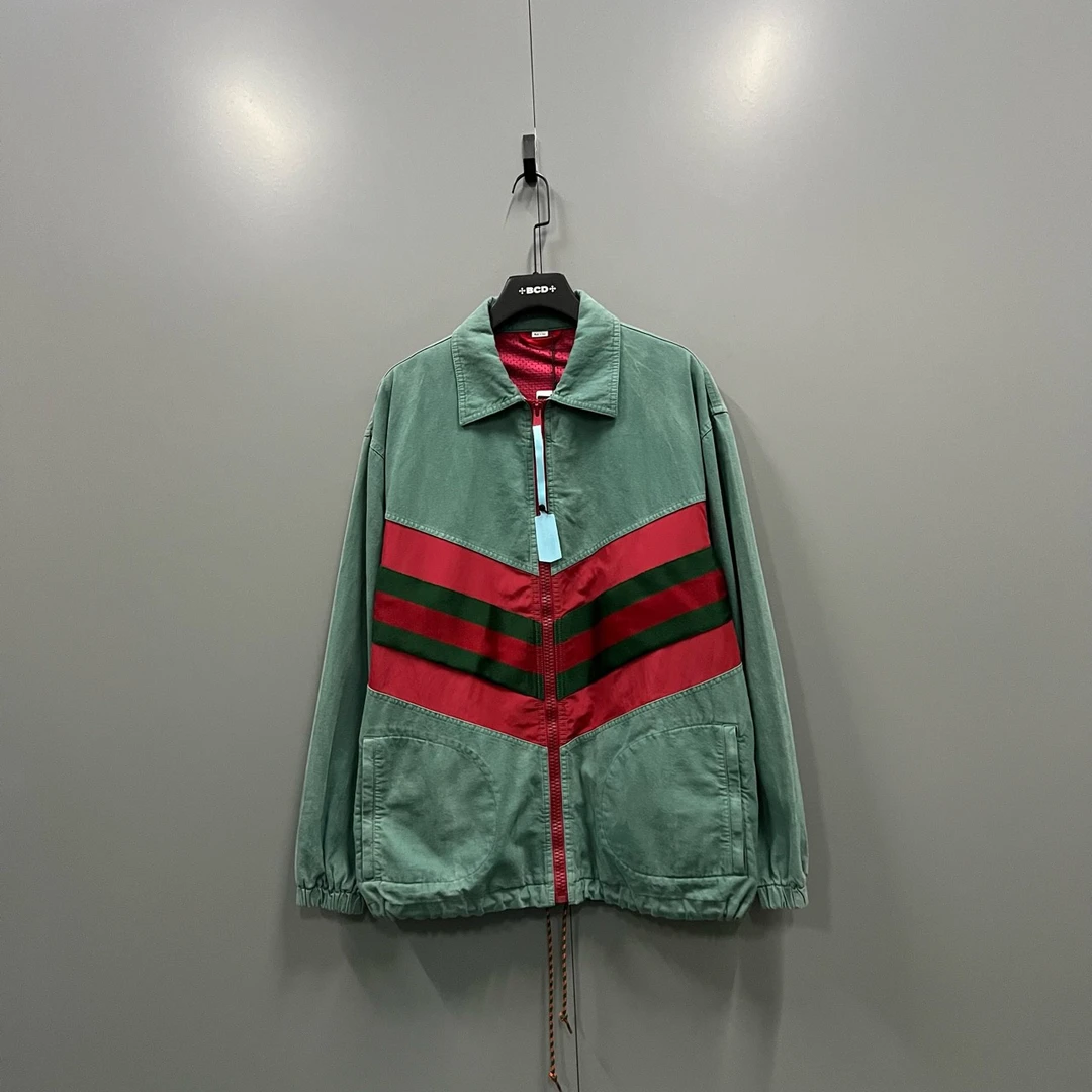 99新 GUCCI/古驰 q213条纹牛仔拉链夹克 52码