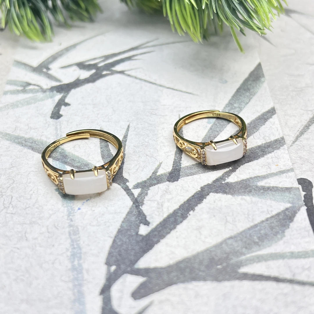 CY9和田玉白玉马鞍戒S925银镶戒指5*10mm+多样性发其一