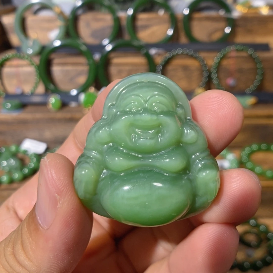 【闪购商品】吊坠(不含链)未镶嵌和田玉俄料粉绿猫眼佛公 37/15