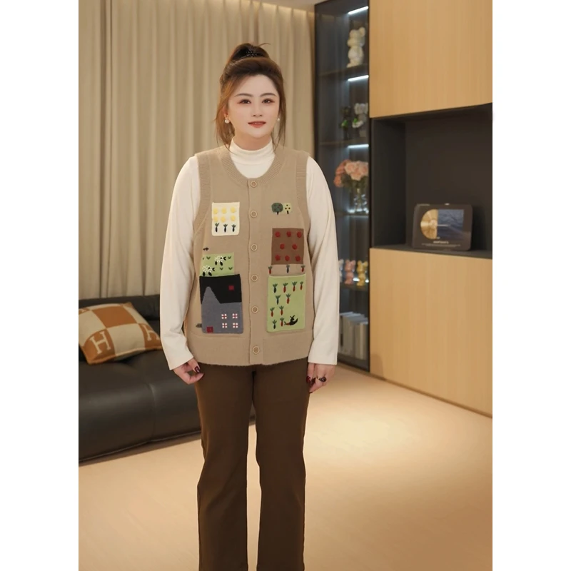 【胖佳佳】田园手作 加厚马甲立体钩花减龄针织衫H624Z15214