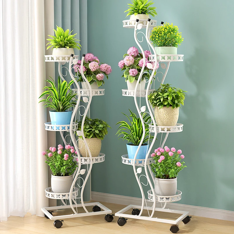 欧式铁艺多层室内带轮落地式绿萝花架子客厅置物阳台多肉家用花架