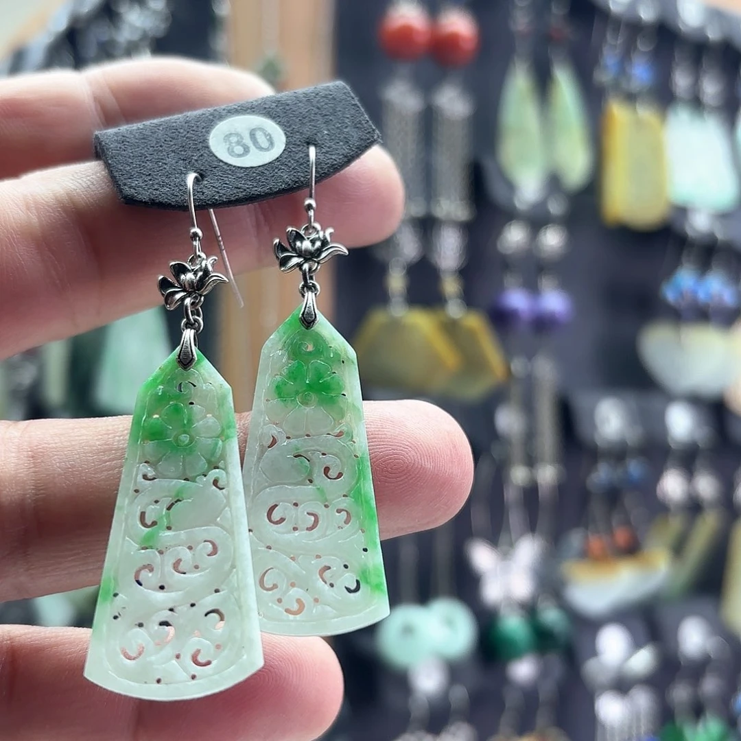 翡翠耳饰银S925镶嵌云****理