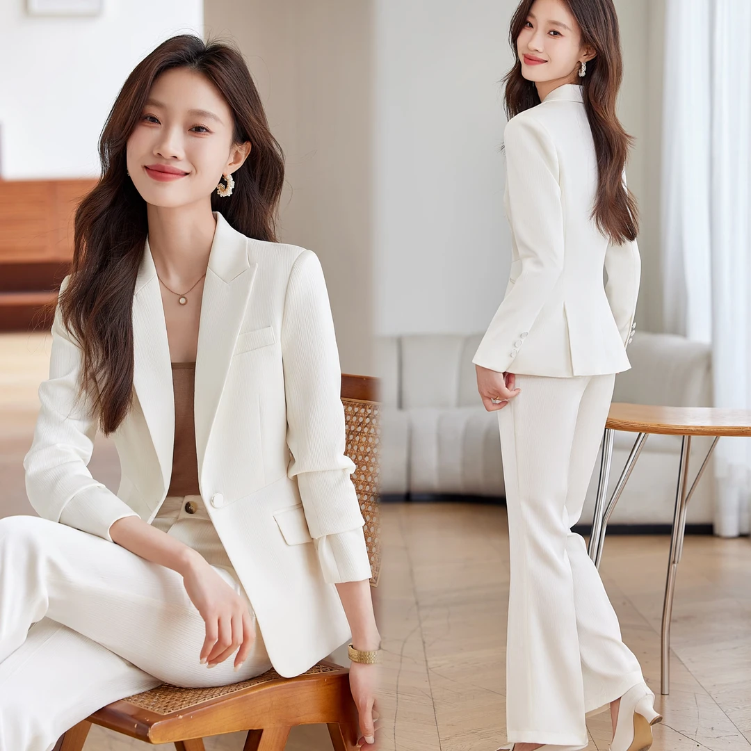 2025春季新款女西装套装气质显瘦微喇裤套装时尚通勤职业小西服