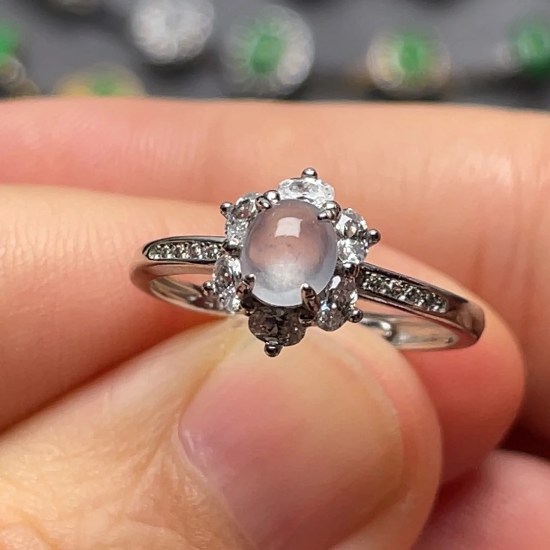 翡翠戒指银S925镶嵌纯天然缅甸翡翠