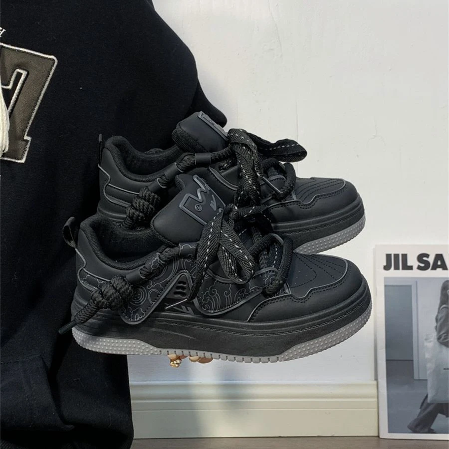 Warrior/回力黑色面包鞋子女新款爆款百搭chic小众厚底休闲情侣鞋