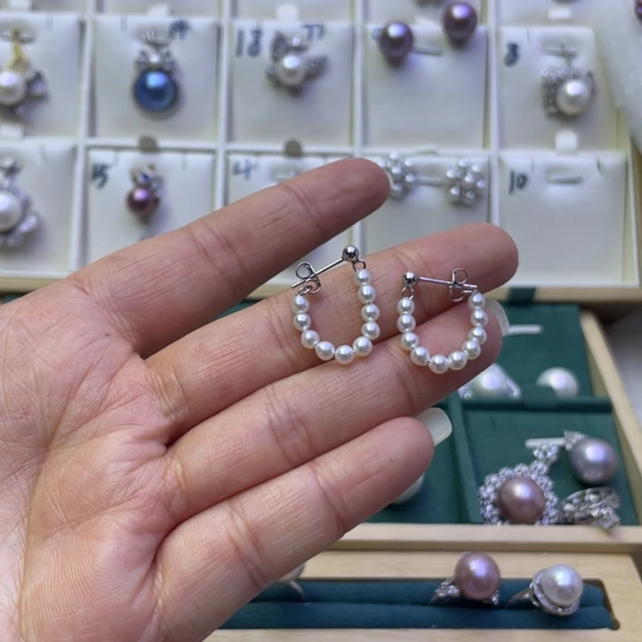 淡水珍珠耳饰银S925镶嵌
