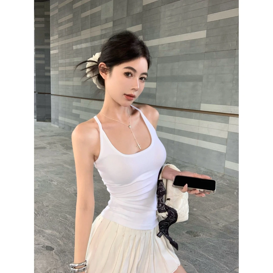 甜辣妹性感露背收腰显瘦吊带背心女带胸垫瑜伽服百搭健身上衣