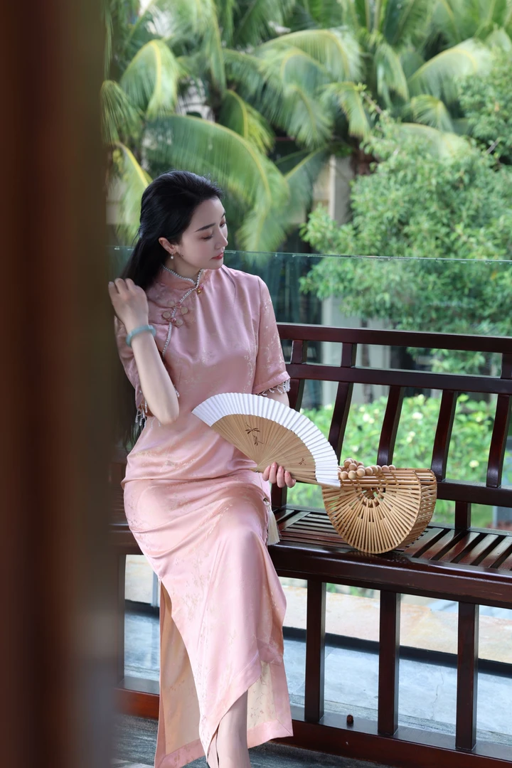 【若绮】新中式复古提花斜襟旗袍连衣裙